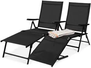 Set of 2 Outdoor Patio Chaise Lounge Chair Adjustable Reclining Folding Pool Lounger for Poolside, Deck, Backyard w/Steel Frame, 250lb Weight Capacity - Black Set of 2 Outdoor Patio Chaise Lounge Chair Adjustable Reclining Folding Pool Lounger for Poolside, Deck, Backyard w/Steel Frame, 250lb Weight Capacity - Black