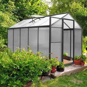6' x 10' Greenhouse for Outdoors, Polycarbonate Green House with Adjustable Vent, Aluminum Frame, Rivet Structure, Walk-in Greenhouses for Yard, Garden, Hobby, Grey 6' x 10' Greenhouse for Outdoors, Polycarbonate Green House with Adjustable Vent, Aluminum Frame, Rivet Structure, Walk-in Greenhouses for Yard, Garden, Hobby, Grey