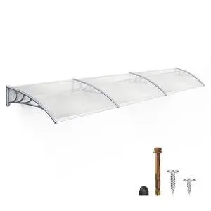 116 inch Window Awning Outdoor Polycarbonate Hollow Sheet Door Patio Canopy (40''x120,White Panels with Silver Bracket) 116 inch Window Awning Outdoor Polycarbonate Hollow Sheet Door Patio Canopy (40''x120,White Panels with Silver Bracket)