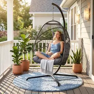 Swing Egg Chair with Stand, 350 Lbs Heavy-Duty Hanging Egg Chair Outdoor with Solution-Dyed Cushion, Foldable Rattan Wicker Hammock Chair with Steel Frame for Balcony Poolside, Dark Gray Swing Egg Chair with Stand, 350 Lbs Heavy-Duty Hanging Egg Chair Outdoor with Solution-Dyed Cushion, Foldable Rattan Wicker Hammock Chair with Steel Frame for Balcony Poolside, Dark Gray