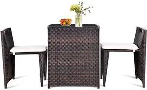 3 PCS Cushioned Outdoor Wicker Patio Set Convention Bistro Set with Patio Sofa Chairs Garden Lawn Space Saving Conversation Furniture No Assembly (Light Brown) 3 PCS Cushioned Outdoor Wicker Patio Set Convention Bistro Set with Patio Sofa Chairs Garden Lawn Space Saving Conversation Furniture No Assembly (Light Brown)