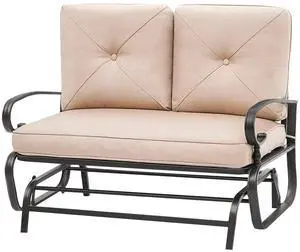 Outdoor Glider Rocking Bench 2 Person Patio Loveseat Steel Frame Furniture Set for Patio, Garden, Yard, Porch with Resistant Cushions (Brown) Outdoor Glider Rocking Bench 2 Person Patio Loveseat Steel Frame Furniture Set for Patio, Garden, Yard, Porch with Resistant Cushions (Brown)