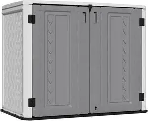 Outdoor Storage Shed Waterproof, Horizontal Outdoor Storage Cabinet for Garbage Cans,Tools and Lawnmower Lockable(34 Cu.ft-Gray and White) Outdoor Storage Shed Waterproof, Horizontal Outdoor Storage Cabinet for Garbage Cans,Tools and Lawnmower Lockable(34 Cu.ft-Gray and White)