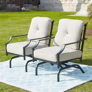 Top Space Rocking Patio Chairs Outdoor Metal Furniture Motion Spring Chair Black Dining Bistro Set with Padded Cushion for Garden Balcony Porch (Beige) Top Space Rocking Patio Chairs Outdoor Metal Furniture Motion Spring Chair Black Dining Bistro Set with Padded Cushion for Garden Balcony Porch (Beige)