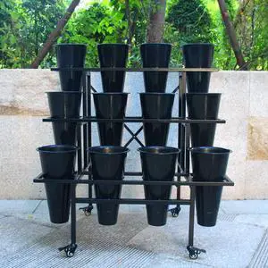 Moving Plant Stand with Wheels Heavy Duty Garden Cart Display Flower Shelf with 12pcs Plastic Buckets for Fresh Flowers Moving Plant Stand with Wheels Heavy Duty Garden Cart Display Flower Shelf with 12pcs Plastic Buckets for Fresh Flowers