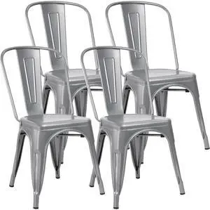 Metal Dining Chair Stackable Indoor Outdoor Industrial Vintage Chairs Bistro Kitchen Cafe Side Chairs with Back Set of 4 (Silver) Metal Dining Chair Stackable Indoor Outdoor Industrial Vintage Chairs Bistro Kitchen Cafe Side Chairs with Back Set of 4 (Silver)
