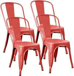 Metal Dining Chair Stackable Indoor Outdoor Industrial Vintage Chairs Bistro Kitchen Cafe Side Chairs with Back Set of 4 (Red) Metal Dining Chair Stackable Indoor Outdoor Industrial Vintage Chairs Bistro Kitchen Cafe Side Chairs with Back Set of 4 (Red)