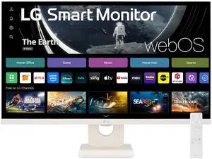 27SR50F-W Smart Monitor 27-Inch FHD (1920x1080) IPS Display, webOS 23, HDR 10, x2 Built-in Speakers, AirPlay 2, Screen Share, Bluetooth, ThinQ App, Remote Control, White 27SR50F-W Smart Monitor 27-Inch FHD (1920x1080) IPS Display, webOS 23, HDR 10, x2 Built-in Speakers, AirPlay 2, Screen Share, Bluetooth, ThinQ App, Remote Control, White