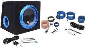 RVB8.1A Bundle: 8" 300W Peak/200W RMS Powered Car Subwoofer/Sub Enclosure Box w/Remote, RWK10 10 Gauge Amp Installation Kit w/ATC Inline Fuse Holder, 100% Copper RCA, 2-Items RVB8.1A Bundle: 8" 300W Peak/200W RMS Powered Car Subwoofer/Sub Enclosure Box w/Remote, RWK10 10 Gauge Amp Installation Kit w/ATC Inline Fuse Holder, 100% Copper RCA, 2-Items