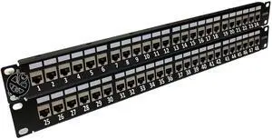 48-Port CAT6A FTP Shielded 2U Patch Panel 19-Inch Loaded w/Tool-Less Keystone Jacks Rackmount or Wallmount 48-Port CAT6A FTP Shielded 2U Patch Panel 19-Inch Loaded w/Tool-Less Keystone Jacks Rackmount or Wallmount