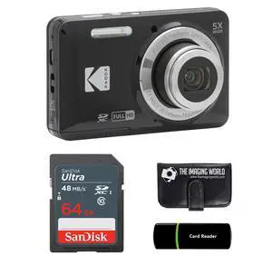 Kodak PIXPRO FZ55 Black 16MP Digital Camera 5X Optical Zoom 28mm Wide Angle 1080P Full HD Video 2.7" LCD Camera + 64GB Card and Reader + Memory Wallet Kodak PIXPRO FZ55 Black 16MP Digital Camera 5X Optical Zoom 28mm Wide Angle 1080P Full HD Video 2.7" LCD Camera + 64GB Card and Reader + Memory Wallet