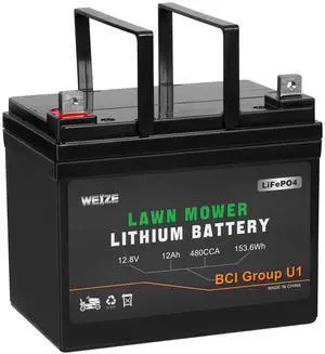 12.8V 12Ah Lithium Battery for Lawn Mower and Tractor, 480CCA BCI Group U1 LiFePO4 Batteries, Compatible with John Deere, Toro, Cub Cadet, and Craftsman 12.8V 12Ah Lithium Battery for Lawn Mower and Tractor, 480CCA BCI Group U1 LiFePO4 Batteries, Compatible with John Deere, Toro, Cub Cadet, and Craftsman