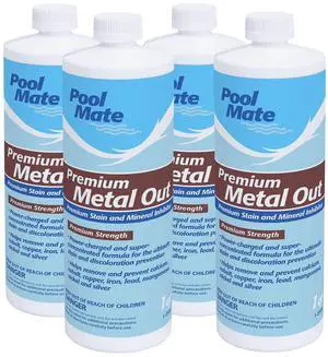1-Quart 4-Pack Premium Metal Out Stain and Mineral Inhibitor, Pool Metal Remover, Stain Remover, Made in USA 1-Quart 4-Pack Premium Metal Out Stain and Mineral Inhibitor, Pool Metal Remover, Stain Remover, Made in USA