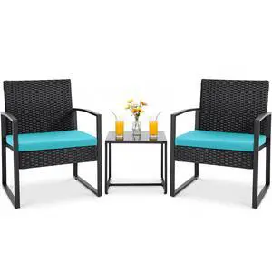 Patio Set Outdoor Wicker Furniture, Modern Bistro Set with Rattan Chair and Coffee Table for Yard (Blue) Patio Set Outdoor Wicker Furniture, Modern Bistro Set with Rattan Chair and Coffee Table for Yard (Blue)