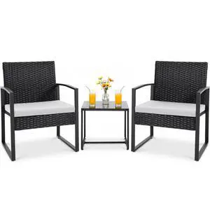 3 Pieces Patio Furniture Outdoor Wicker Modern Rattan Chair Conversation Sets with Coffee Table for Yard, Bistro(White) 3 Pieces Patio Furniture Outdoor Wicker Modern Rattan Chair Conversation Sets with Coffee Table for Yard, Bistro(White)