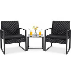 3 Pieces Outdoor Patio Wicker Furniture Set, Modern Rattan Chair Conversation Sets with Coffee Table for Yard and Bistro (Black) 3 Pieces Outdoor Patio Wicker Furniture Set, Modern Rattan Chair Conversation Sets with Coffee Table for Yard and Bistro (Black)