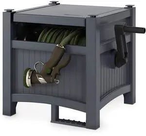 Garden Hose Hideaway Storage Reel Box, Cyberspace Grey Resin Outdoor Container, Holds up to 100 Feet of 5/8 Inch Standard Vinyl Water Line No Assembly Required Garden Hose Hideaway Storage Reel Box, Cyberspace Grey Resin Outdoor Container, Holds up to 100 Feet of 5/8 Inch Standard Vinyl Water Line No Assembly Required