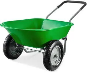 Dual-Wheel Home Utility Yard Wheelbarrow Garden Cart w/Built-in Stand for Lawn, Gardening, Construction - Bright Green Dual-Wheel Home Utility Yard Wheelbarrow Garden Cart w/Built-in Stand for Lawn, Gardening, Construction - Bright Green
