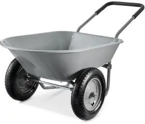 Dual-Wheel Home Utility Yard Wheelbarrow Garden Cart w/Built-in Stand for Lawn, Gardening, Construction - Gray Dual-Wheel Home Utility Yard Wheelbarrow Garden Cart w/Built-in Stand for Lawn, Gardening, Construction - Gray