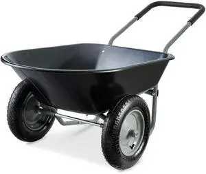 Dual-Wheel Home Utility Yard Wheelbarrow Garden Cart w/Built-in Stand for Lawn, Gardening, Construction - Black Dual-Wheel Home Utility Yard Wheelbarrow Garden Cart w/Built-in Stand for Lawn, Gardening, Construction - Black