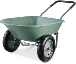 Dual-Wheel Home Utility Yard Wheelbarrow Garden Cart w/Built-in Stand for Lawn, Gardening, Construction - Seafoam Dual-Wheel Home Utility Yard Wheelbarrow Garden Cart w/Built-in Stand for Lawn, Gardening, Construction - Seafoam