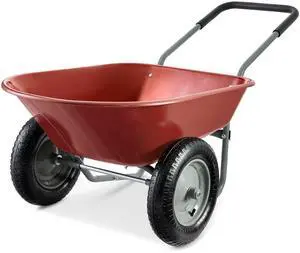 Dual-Wheel Home Utility Yard Wheelbarrow Garden Cart w/Built-in Stand for Lawn, Gardening, Construction - Red Dual-Wheel Home Utility Yard Wheelbarrow Garden Cart w/Built-in Stand for Lawn, Gardening, Construction - Red