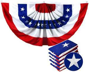 5 Pack: USA Pleated Fan Flag 1.5x3 Feet American USA Bunting Decoration Flags EMBROIDERED Patriotic Stars & Sewn Stripes Canvas Header and Brass Grommets 5 Pack: USA Pleated Fan Flag 1.5x3 Feet American USA Bunting Decoration Flags EMBROIDERED Patriotic Stars & Sewn Stripes Canvas Header and Brass Grommets