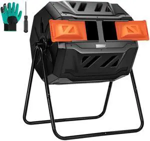 Outdoor Tumbling Composter Dual Rotating Batch Compost Bin, 43 Gallon Orange Door Outdoor Tumbling Composter Dual Rotating Batch Compost Bin, 43 Gallon Orange Door