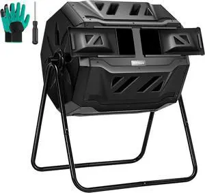 Outdoor Tumbling Composter Dual Rotating Batch Compost Bin, 43 Gallon Black Door Outdoor Tumbling Composter Dual Rotating Batch Compost Bin, 43 Gallon Black Door