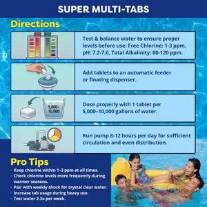 3 inch 5-in-1 Super Multi-Tabs Swimming Pool Sanitizer Chlorine - Algaecide - Stabilizer - Clarifier - 9 Pounds 3 inch 5-in-1 Super Multi-Tabs Swimming Pool Sanitizer Chlorine - Algaecide - Stabilizer - Clarifier - 9 Pounds