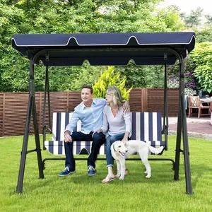 3-Seat Patio Swing Chair, Outdoor Porch Swing with Adjustable Canopy and Durable Steel Frame for Patio, Garden, Poolside(Nevy Blue) 3-Seat Patio Swing Chair, Outdoor Porch Swing with Adjustable Canopy and Durable Steel Frame for Patio, Garden, Poolside(Nevy Blue)