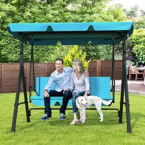 3-Seat Patio Swing Chair, Outdoor Porch Swing with Adjustable Canopy and Durable Steel Frame for Patio, Garden, Poolside(Turquoise) 3-Seat Patio Swing Chair, Outdoor Porch Swing with Adjustable Canopy and Durable Steel Frame for Patio, Garden, Poolside(Turquoise)