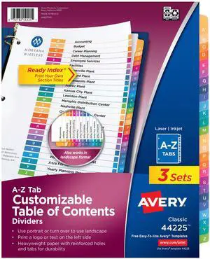 Avery® A-Z Dividers, Ready Index®, Multicolor Tabs (3 Sets of 44225) Avery® A-Z Dividers, Ready Index®, Multicolor Tabs (3 Sets of 44225)