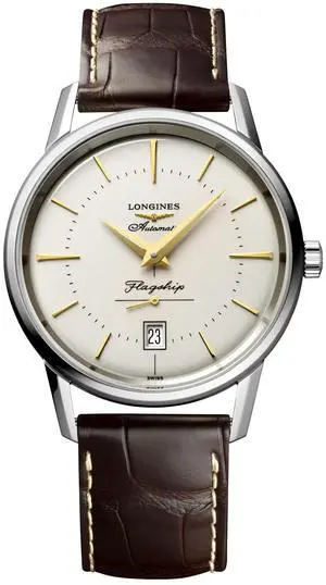 Longines Flagship Heritage Automatic Stainless Steel Ivory Dial Brown Leather Strap Date Mens Watch L4.795.4.78.2 Longines Flagship Heritage Automatic Stainless Steel Ivory Dial Brown Leather Strap Date Mens Watch L4.795.4.78.2