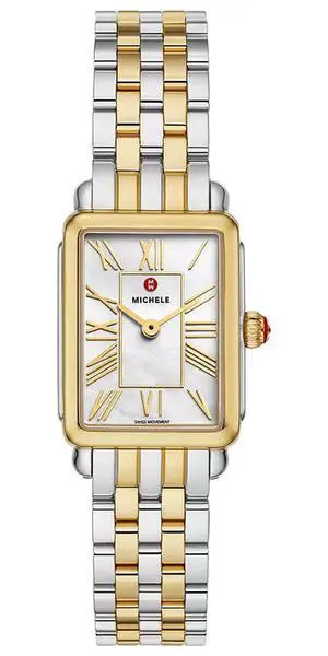 Michele Deco Park Rectangle Mother-of-Pearl Dial Two-Tone Steel Womens Watch MWW06E000145 Michele Deco Park Rectangle Mother-of-Pearl Dial Two-Tone Steel Womens Watch MWW06E000145