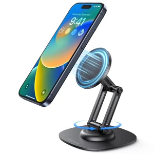 MS04 [360° Rotating] Adjustable Magnetic Phone Stand for Desk, Black | Fold Aluminum for MagSafe Cell Phone Stand with Non-Slip for iPhone Duo18/17/16 Pro Max Air for PC Gaming Women Men Gift