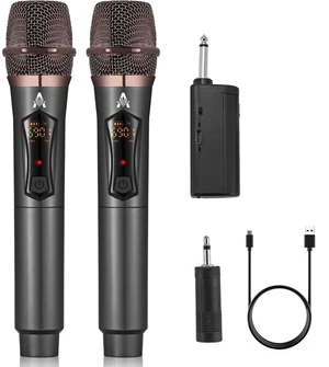 Wireless Microphones, Metal Dynamic Microphone System with Rechargeable Receiver, 50H Duration, 200ft Range, Microphone for Karaoke Singing, Wedding, DJ, Party, Speech, Church Wireless Microphones, Metal Dynamic Microphone System with Rechargeable Receiver, 50H Duration, 200ft Range, Microphone for Karaoke Singing, Wedding, DJ, Party, Speech, Church