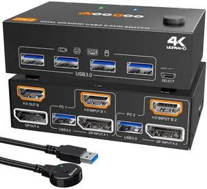 Switch 2 Monitors 2 Computers 4K@60Hz,DP+HDMI USB3.0 Dual Monitor KVM Switches with 4 USB 3.0 Port,Wired Remote,USB3.0 Cables Included(4K60Hz 2 PC 2 Monitor KVM) Switch 2 Monitors 2 Computers 4K@60Hz,DP+HDMI USB3.0 Dual Monitor KVM Switches with 4 USB 3.0 Port,Wired Remote,USB3.0 Cables Included(4K60Hz 2 PC 2 Monitor KVM)