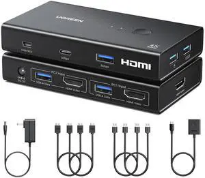 Switch 1 Monitor 2 Computers with 4 USB 3.0 Ports 4K@60Hz KVM Switches for 2 Computers Share Monitor Keyboard Mouse Printer with 2 HDMI Cables, 2 USB Cables, Power Adapter, Controller Switch 1 Monitor 2 Computers with 4 USB 3.0 Ports 4K@60Hz KVM Switches for 2 Computers Share Monitor Keyboard Mouse Printer with 2 HDMI Cables, 2 USB Cables, Power Adapter, Controller