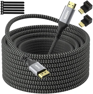 4K@60Hz DisplayPort to HDMI Cable 25 FT, Active Uni-Directional, Braided | with 2 HDMI Adapter & 5 Ties, DP 1.2 to HDMI 2.0, Aluminum, Gold-plated, Compatible with Monitor, Projector, Dell, HP, PC, TV 4K@60Hz DisplayPort to HDMI Cable 25 FT, Active Uni-Directional, Braided | with 2 HDMI Adapter & 5 Ties, DP 1.2 to HDMI 2.0, Aluminum, Gold-plated, Compatible with Monitor, Projector, Dell, HP, PC, TV