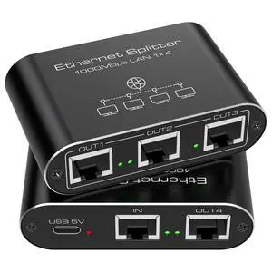 Ethernet Splitter 1 to 4 1000Mbps Internet Splitter Supports Simultaneous Networking of 4 Devices Works with Cat5/5e/6/7/8 Cable Ethernet Splitter 1 to 4 1000Mbps Internet Splitter Supports Simultaneous Networking of 4 Devices Works with Cat5/5e/6/7/8 Cable