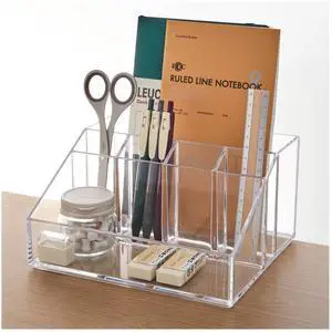 Stackable Desk Organizer, Clear Pen Pencil Makeup Brush Holder for Desktops and Vanities, 6 Compartment Caddy (Made in USA) Stackable Desk Organizer, Clear Pen Pencil Makeup Brush Holder for Desktops and Vanities, 6 Compartment Caddy (Made in USA)