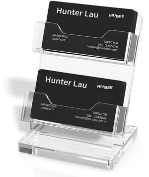 Acrylic Business Card Holder 2 Slots - Double Capacity Business Card Stand for Desk, 2 Tier Clear Gift Card Display for Office, Event, Exhibition Acrylic Business Card Holder 2 Slots - Double Capacity Business Card Stand for Desk, 2 Tier Clear Gift Card Display for Office, Event, Exhibition