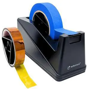 Tape Dispenser, Large Weighted Desktop Tape Holder with Stable Heavy Base for One-Handed Use, Masking Tape, Painters Tape, Heat Tape & Kapton, Fits 1 & 3 Core Rolls, Black Tape Dispenser, Large Weighted Desktop Tape Holder with Stable Heavy Base for One-Handed Use, Masking Tape, Painters Tape, Heat Tape & Kapton, Fits 1 & 3 Core Rolls, Black