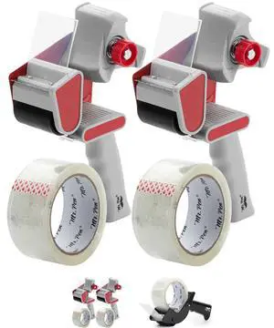 Heavy Duty Packing Tape Dispenser Gun, 2 Inch, 2 Pack with 2 Clear Tape Rolls, Handheld Tape Gun for Moving, Shipping, Sealing Boxes & Packaging Heavy Duty Packing Tape Dispenser Gun, 2 Inch, 2 Pack with 2 Clear Tape Rolls, Handheld Tape Gun for Moving, Shipping, Sealing Boxes & Packaging