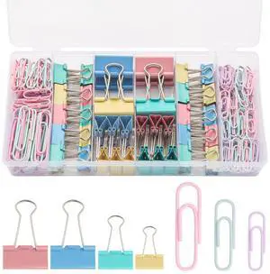 240PCS Colored Assorted Size Paper Clips and Binder Clips, Paperclips Large Medium Small, Binder Clip and Paper Clip Set for Home, School, and Office Supplies in a Container with Compartments 240PCS Colored Assorted Size Paper Clips and Binder Clips, Paperclips Large Medium Small, Binder Clip and Paper Clip Set for Home, School, and Office Supplies in a Container with Compartments