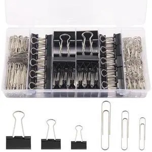 240PCS Black Assorted Size Paper Clips and Binder Clips, Paperclips Large Medium Small, Binder Clip and Paper Clip Set for Home, School, and Office Supplies in a Container with Compartments 240PCS Black Assorted Size Paper Clips and Binder Clips, Paperclips Large Medium Small, Binder Clip and Paper Clip Set for Home, School, and Office Supplies in a Container with Compartments