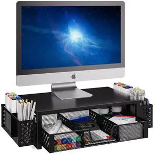 Desk Organizer and Accessories, Computer Metal Monitor Stand Riser with Drawer and Pen Holder for Laptop, Computer, iMac, Black Desk Organizer and Accessories, Computer Metal Monitor Stand Riser with Drawer and Pen Holder for Laptop, Computer, iMac, Black