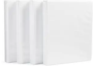 3-Ring Binder with Round Rings and Interior Pockets, 1-Inch, White, 4-Pack 3-Ring Binder with Round Rings and Interior Pockets, 1-Inch, White, 4-Pack