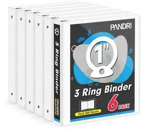 3 Ring Binder 1 Inch, PANDRI 6 Pack 1-Inch Binder Fits Letter Size 8.5'' x 11'' Paper, Versatile Binders for Office Home School, 2 Pockets, White 3 Ring Binder 1 Inch, PANDRI 6 Pack 1-Inch Binder Fits Letter Size 8.5'' x 11'' Paper, Versatile Binders for Office Home School, 2 Pockets, White